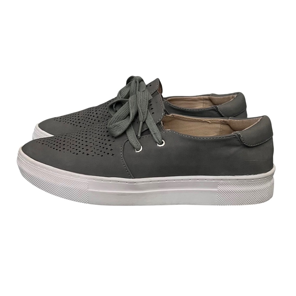 Journee Collection‎ Grey Perforated Pointed Toe Lace Up Women's Sneakers Size 7